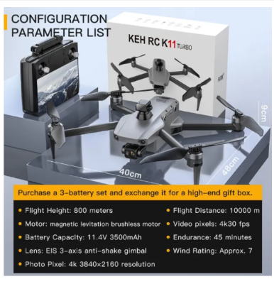Picture of FLH K11 Turbo Professional Drone (Android & ios Version) 8K RC Drone 3-Axis Gimbal 5G WiFi Brushless 6KM FPV RC Quadcopter Upgraded Remote Control, high quality leasure sensor with Touch Screen 2 Battery