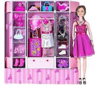 Picture of Barbie Doll Pretend Play Fashion Set with Handbag, Hat, Shoes, Suitcase, Dresses and jewellery Dress Change Doll