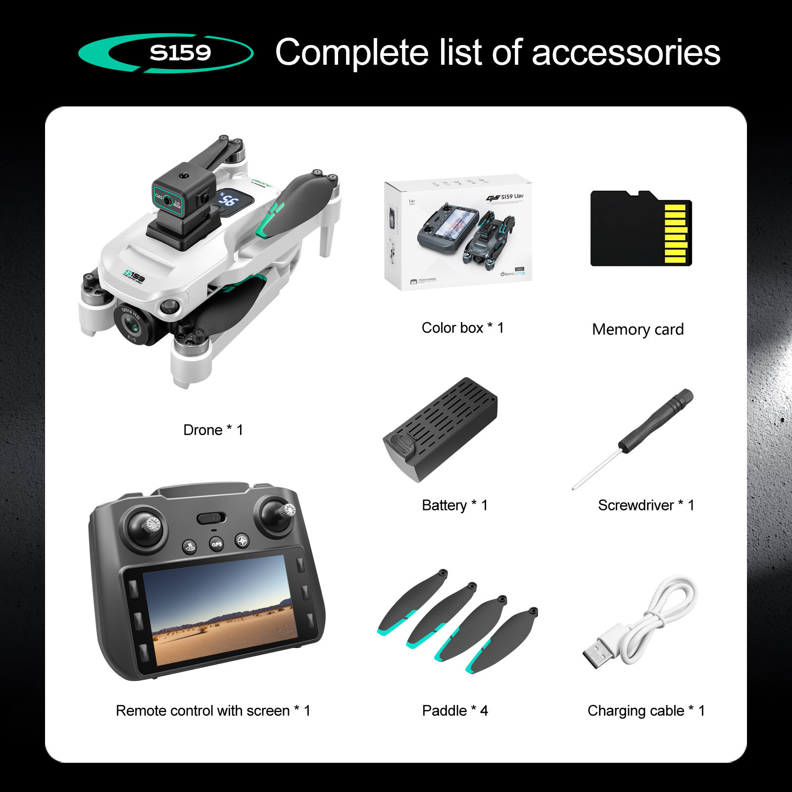 Picture of S159 Drone G.P.S 5G Screen Remote Control 4K Dual Camera 360° Obstacle Avoidance with Built-in 5 inch Remote Display
