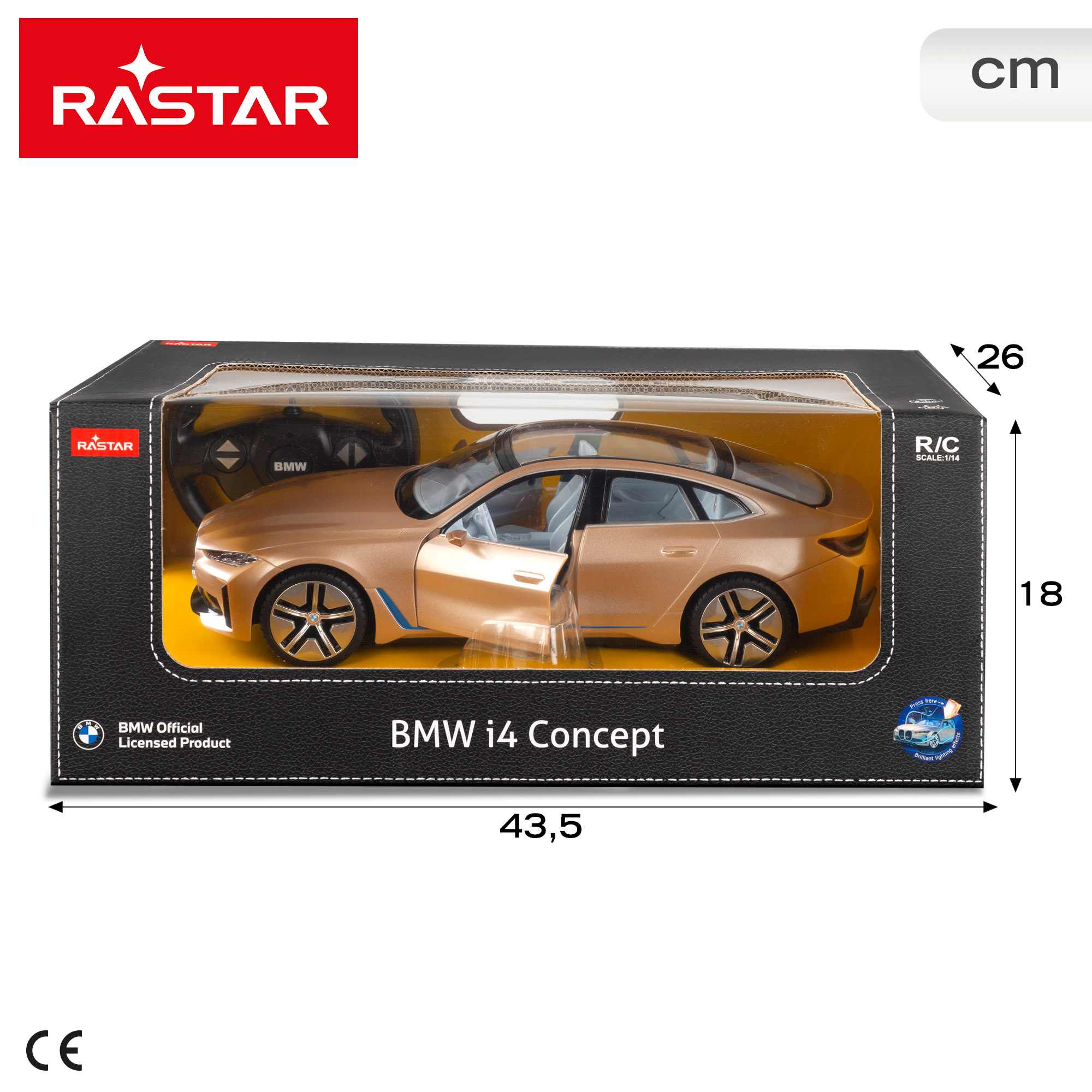 Picture of COLORBABY RASTAR 46977 BMW i4 Gold 1:14 Scale Remote Control Car Attractive Design Cars for Children and Adults Remote Control Toy for Kids