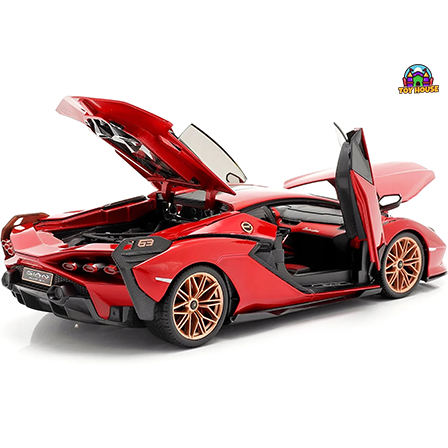 Picture of 1/18 Scale Lamborghini Sian FKP 37 Red Diecast Model Car with Copper Wheels by Bburago Item #: 42680356