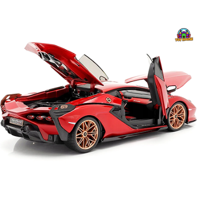 Picture of 1/18 Scale Lamborghini Sian FKP 37 Red Diecast Model Car with Copper Wheels by Bburago Item #: 42680356