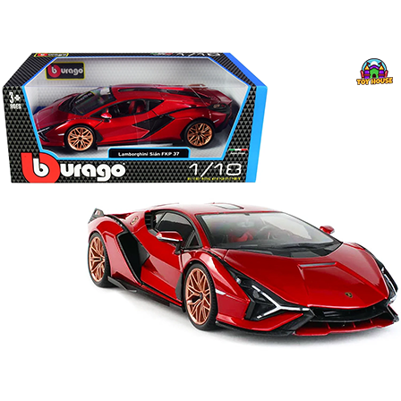 Picture of 1/18 Scale Lamborghini Sian FKP 37 Red Diecast Model Car with Copper Wheels by Bburago Item #: 42680356