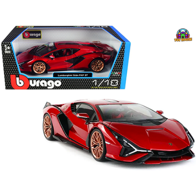 Picture of 1/18 Scale Lamborghini Sian FKP 37 Red Diecast Model Car with Copper Wheels by Bburago Item #: 42680356