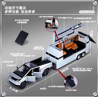 Picture of Diecast Toys 1:24 Scale Tesla Pickup Trailer Car Mode Simulation Alloy Car Model Gifts