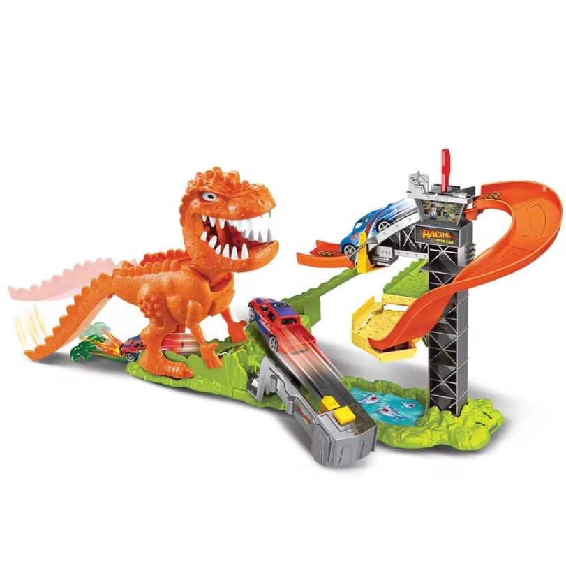 Picture of New trending electric slot toy car mega orbital DIY assemble dinosaur car slot racing track toy train with alloy car