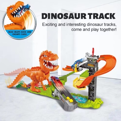 Picture of New trending electric slot toy car mega orbital DIY assemble dinosaur car slot racing track toy train with alloy car