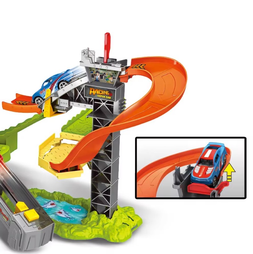 Picture of New trending electric slot toy car mega orbital DIY assemble dinosaur car slot racing track toy train with alloy car