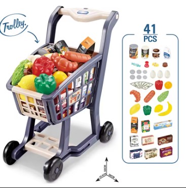 Picture of Children's Simulation Supermarket Shopping Cart Set Lighting Music Fruit And Vegetable cart toy trolley Family Toys 2024