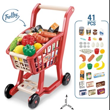 Picture of Children's Simulation Supermarket Shopping Cart Set Lighting Music Fruit And Vegetable cart toy trolley Family Toys 2024
