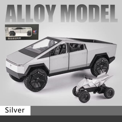Picture of 1:24 Scale Tesla Cyberpunk Pickup Truck Alloy Model Toys Simulation Vehicle Sound And Light Pull Back Collection Boys Decoration