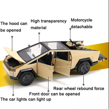 Picture of 1:24 Scale Tesla Cyberpunk Pickup Truck Alloy Model Toys Simulation Vehicle Sound And Light Pull Back Collection Boys Decoration