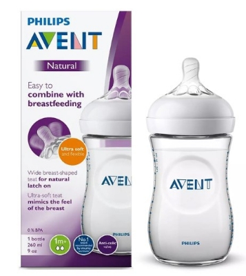 Picture of Avent Natural Bottle | Ideal for 1 Month+ | Slow Flow | BPA Free | 260ml | Pack of 2 | SCF033/20