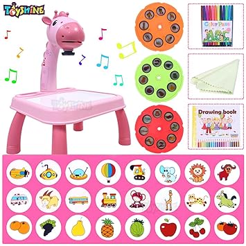 Picture of Toyshine Colorful Drawing Board Erasable Doodle Board for Kids with Projection Lamp, Educational Toys Gifts for Age 1 2 3 4 5 Girls Boys Birthday Pink