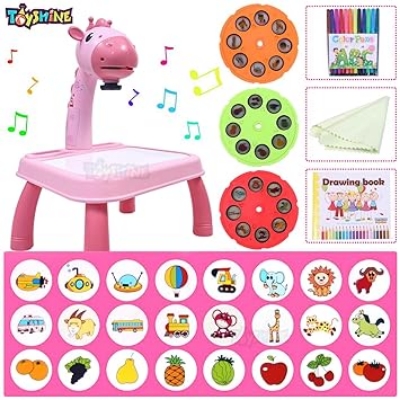 Picture of Toyshine Colorful Drawing Board Erasable Doodle Board for Kids with Projection Lamp, Educational Toys Gifts for Age 1 2 3 4 5 Girls Boys Birthday Pink