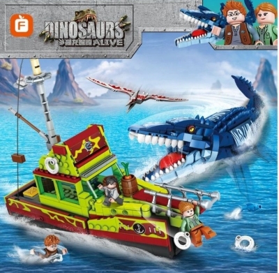 Picture of QLT Dinosaurs Mosasaurs Building Set, with Cretaceous Period Pterosaur and Exploring Ship, Dominion Dinosaur Building Toys for Kids and Jurassic Lovers, 888 Pieces with Instructions/blocks