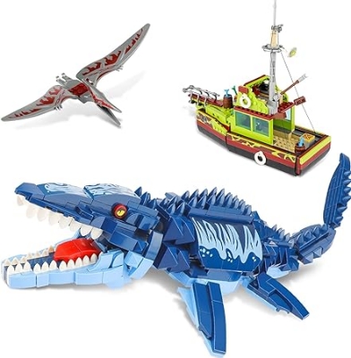 Picture of QLT Dinosaurs Mosasaurs Building Set, with Cretaceous Period Pterosaur and Exploring Ship, Dominion Dinosaur Building Toys for Kids and Jurassic Lovers, 888 Pieces with Instructions/blocks