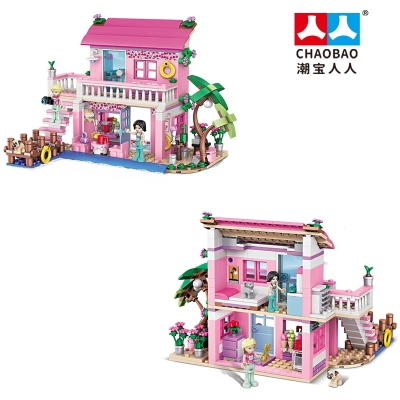 Picture of Construction game for girls, model house with terrace and figurines, 48×30cm, 474 pieces, multicolored, +6 years