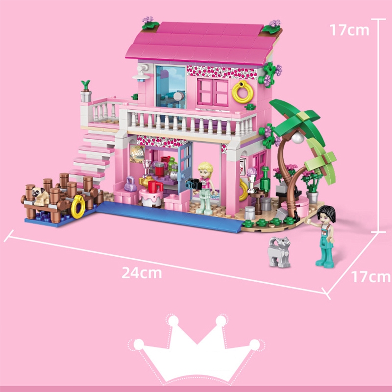 Picture of Construction game for girls, model house with terrace and figurines, 48×30cm, 474 pieces, multicolored, +6 years