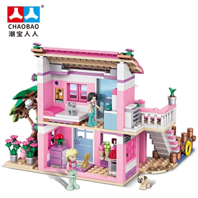 Picture of Construction game for girls, model house with terrace and figurines, 48×30cm, 474 pieces, multicolored, +6 years