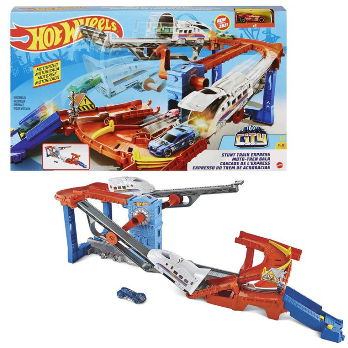 Picture of Hot Wheels City Stunt Train Express with Stunting Trains for Kids 4 to 8 Years Old GRW38