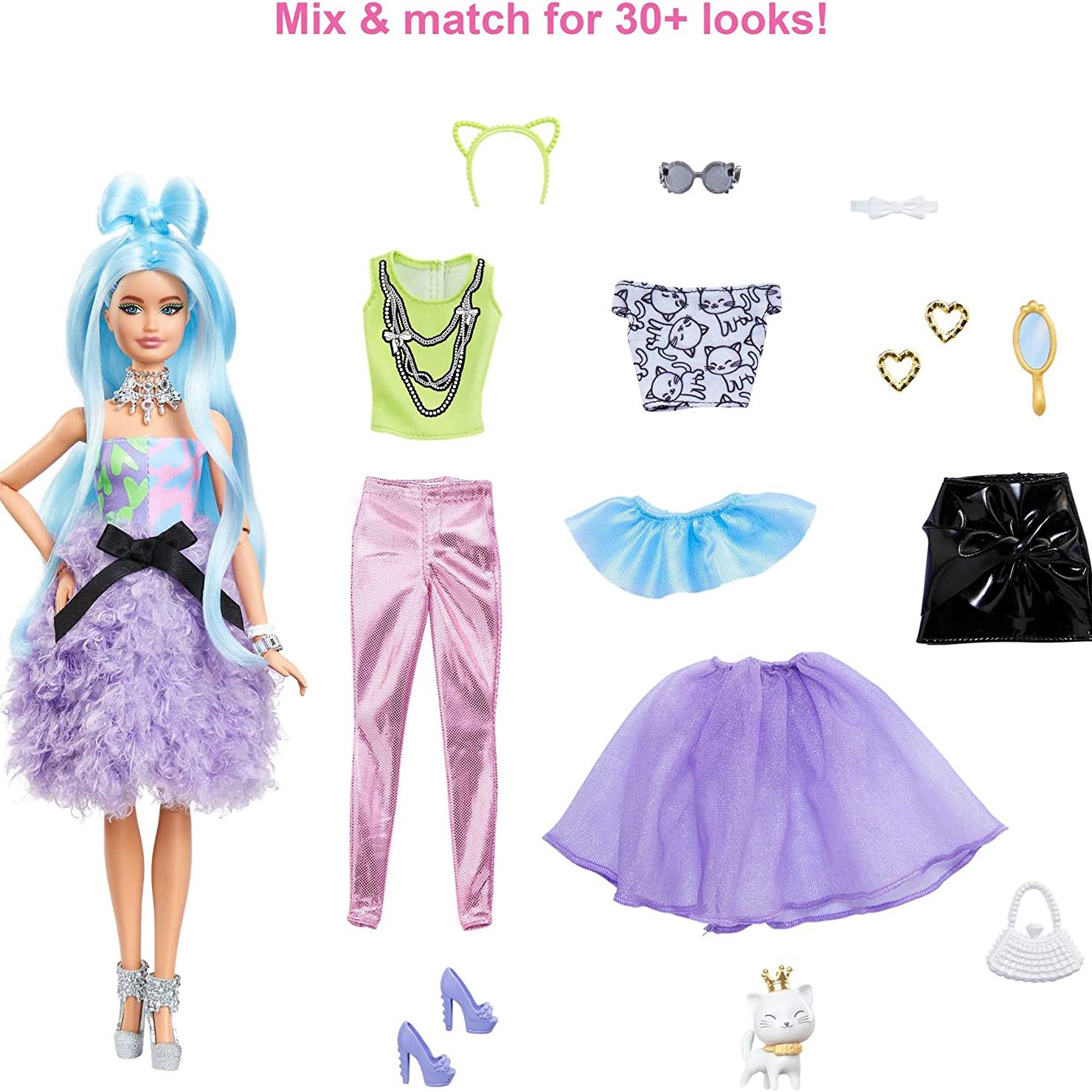 Picture of Barbie Extra Doll & Accessories Set with Pet Mix & Match Pieces for 30+ Looks Flexible Joints GYJ6