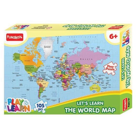 Picture of Funskool 105 Pieces Puzzle Play & Learn-World Map Educational For 6 Year Old Kids And Above
