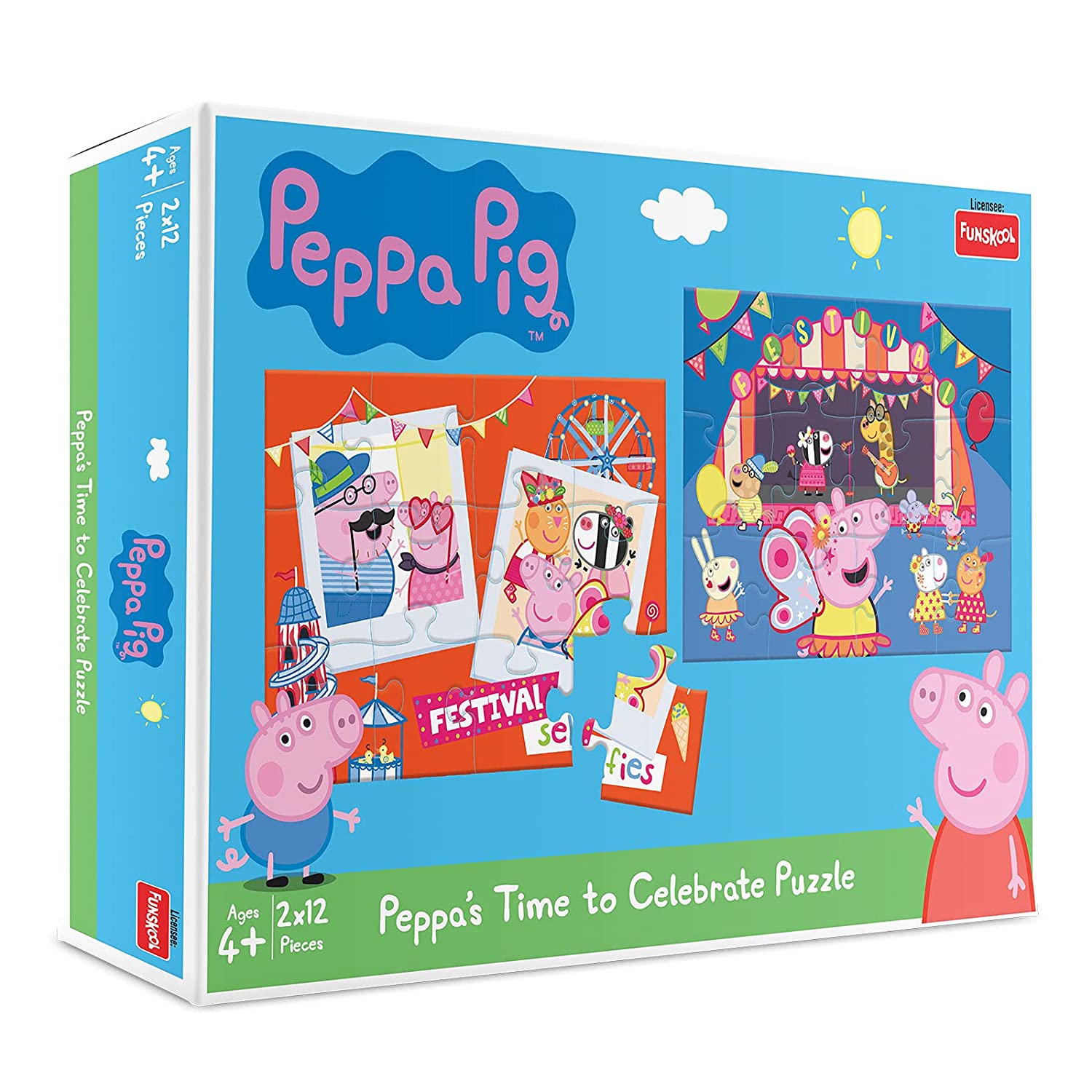 Picture of Funskool 2x12 Pieces Puzzle Peppas Time to Celebrate Educational Creative Toy for 3 Year Old Kids and Above Multicolor