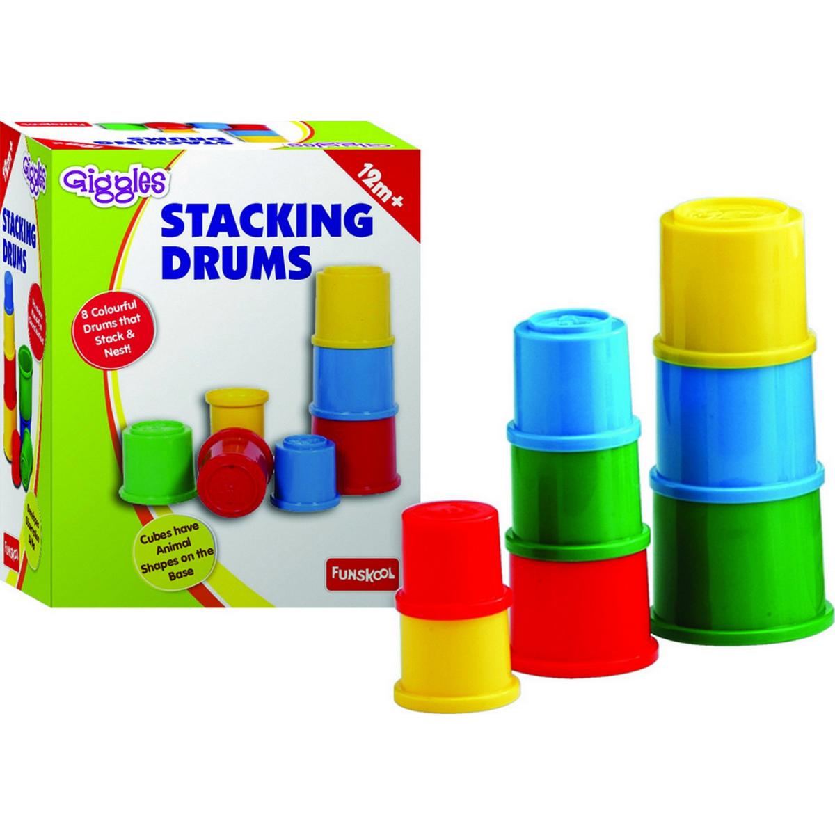 Picture of Giggles Funskool Drums Cubes Stacking Multicolour Blocks Nuts and Bolts Interlocking Educational Shape & Colors Infant and For Kids