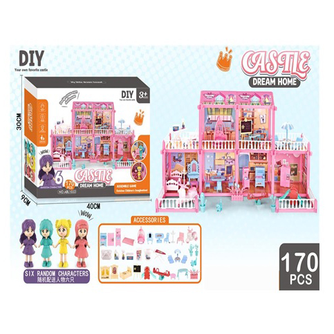 Picture of DIY dream villa furniture set with 6 girls dollhouse