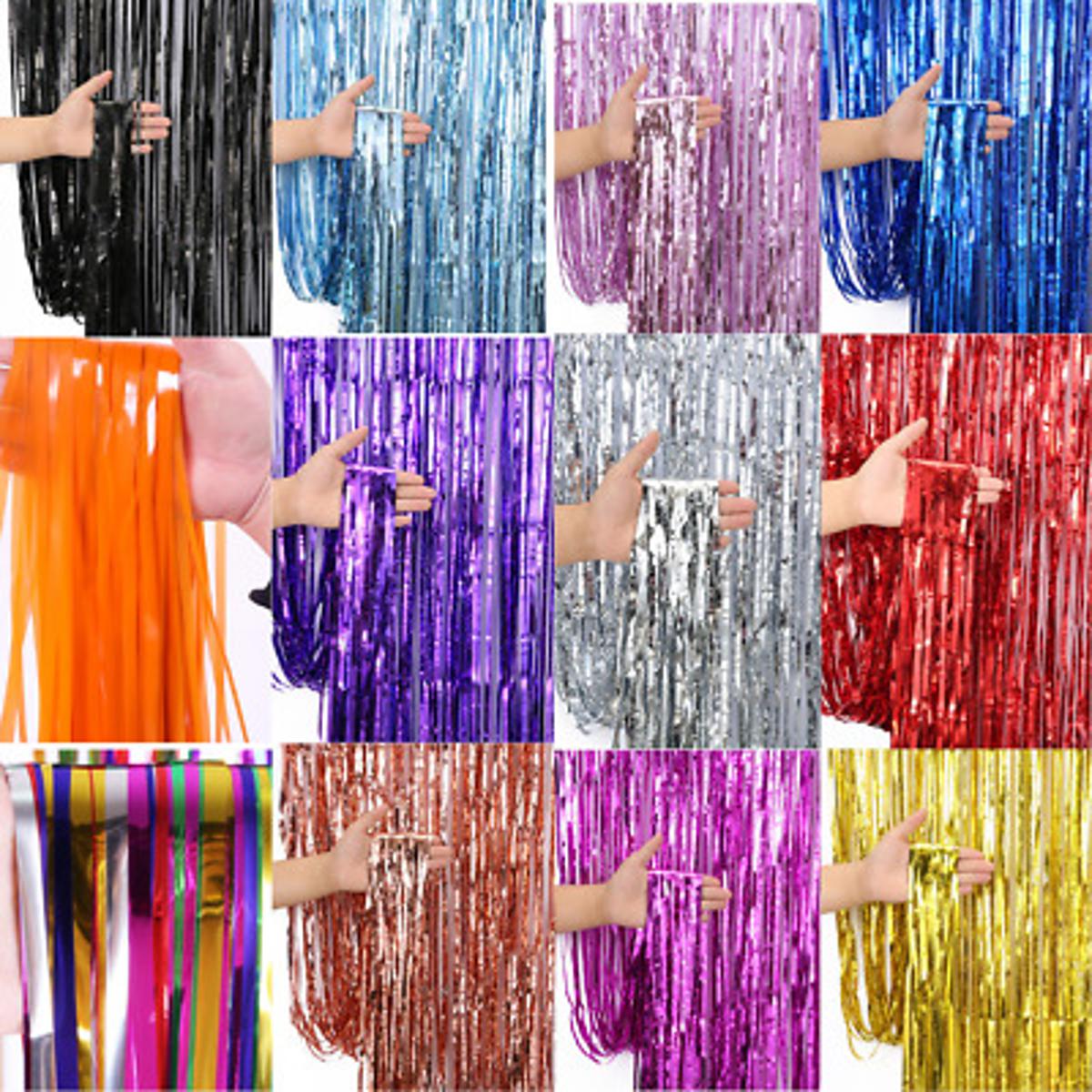 Picture of Foil Metallic Curtain Backdrop For Happy Birthday Party Decoration / Bridal Shower / Wedding / New Year / Background Decorations 1pc