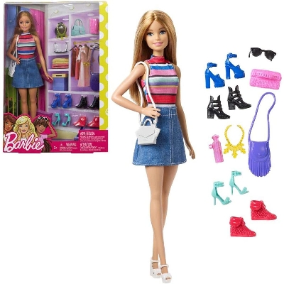 Picture of Barbie Blonde Fashion Doll with Accessories Mattel For Kids FVJ42