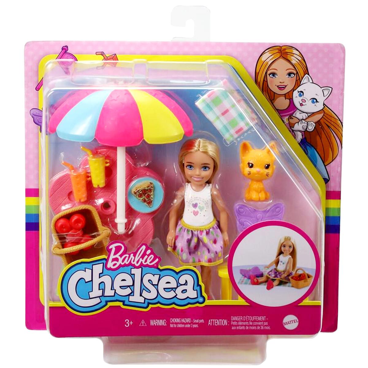Picture of Barbie Chelsea Picnic Playset with Chelsea Doll (6-Inch Blonde), Pet Kitty and Accessories- HCK66