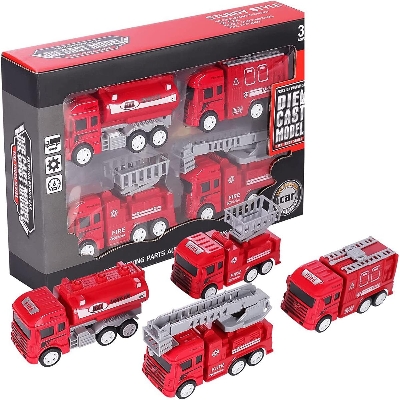 Picture of 4Pcs Kids Pull Back Fire Truck Vehicles Friction Powered Toy Kids Gift