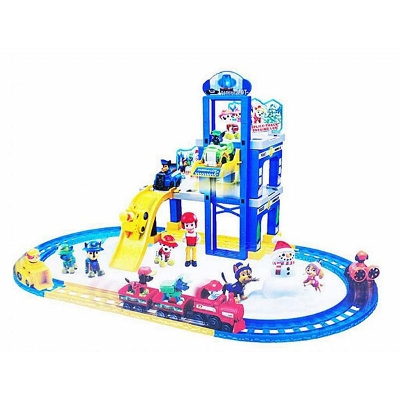 Picture of PAW Electric rail parking lot with car ,dogs , Children's play set parking playground with a road and a slide patrol train + 6 Heroes