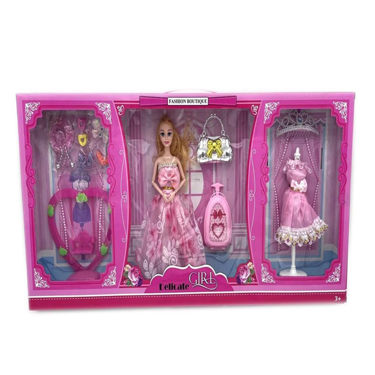 Picture of 11.5 inch solid movable joint evening dress doll with clothing luggage hat hairpin headdress shoes swing