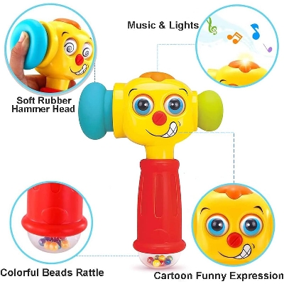 Picture of (Hammer) - VATOS Baby Toys Light & Musical Baby Hammer Toy for 12 to . up Infant Toys Funny Changeable Eyes Baby Hammer Toddler Toys . 12 Months + Baby Toys