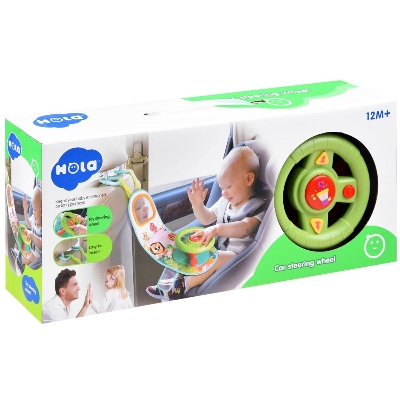 Picture of Children's interactive steering wheel on the front seat for a car with HOLA melodies