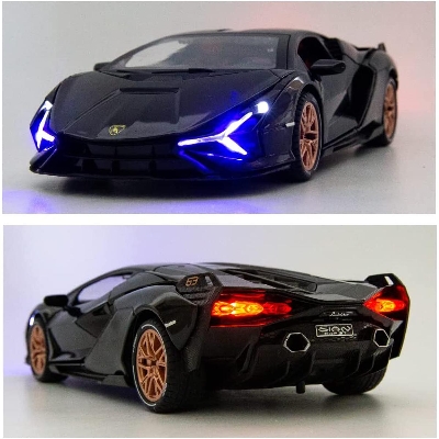 Picture of WAKAKAC Alloy Diecast Model Car Compatible for 1/24 Scale Lamborghini Sian FKP37 Collectible Toy Vehicle Pull Back with Light and Sound Toy Car for Boys Adults Girl Gift(Black)