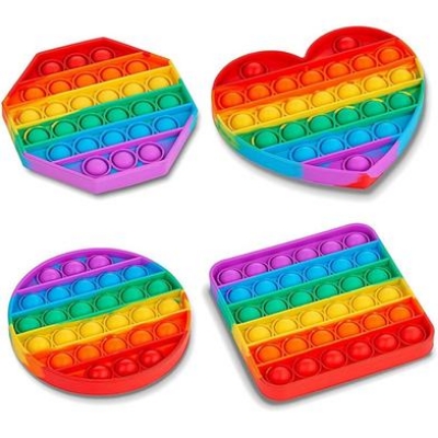 Picture of Pop It Rainbow Colour Fidget Sensory Toys Pop, Autism Special Needs Stress Relief Silicone Pressure Relieving Toys, Heart Shape, Circle, Hexagon and Square Squeeze Toys for Kids Children Adults 1pes