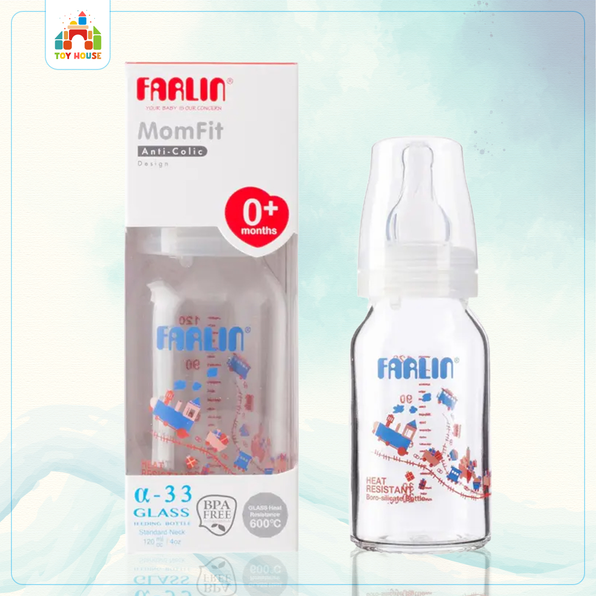 Picture of Farlin Heat Resistant α-33 Glass Feeding Bottle 120 ml from 0M+