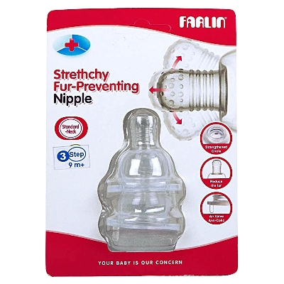 Picture of Farlin Stretchy Anti Colic Fur Preventing Nipple for 0M, 3M, 9M Months+ (2 Pcs Pack)