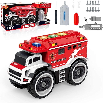 Picture of DIY Electric Fire Truck for kids with Flashing Lights & Siren Sounds & Electric Drill