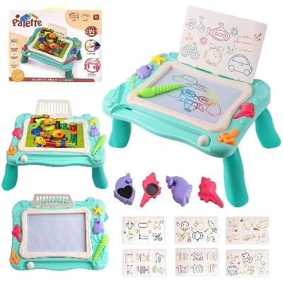 Picture of Kids Activity Table Set 2 in 1 Palette Magnetic Drawing Board and Building Brick Table with 150 pcs Blocks