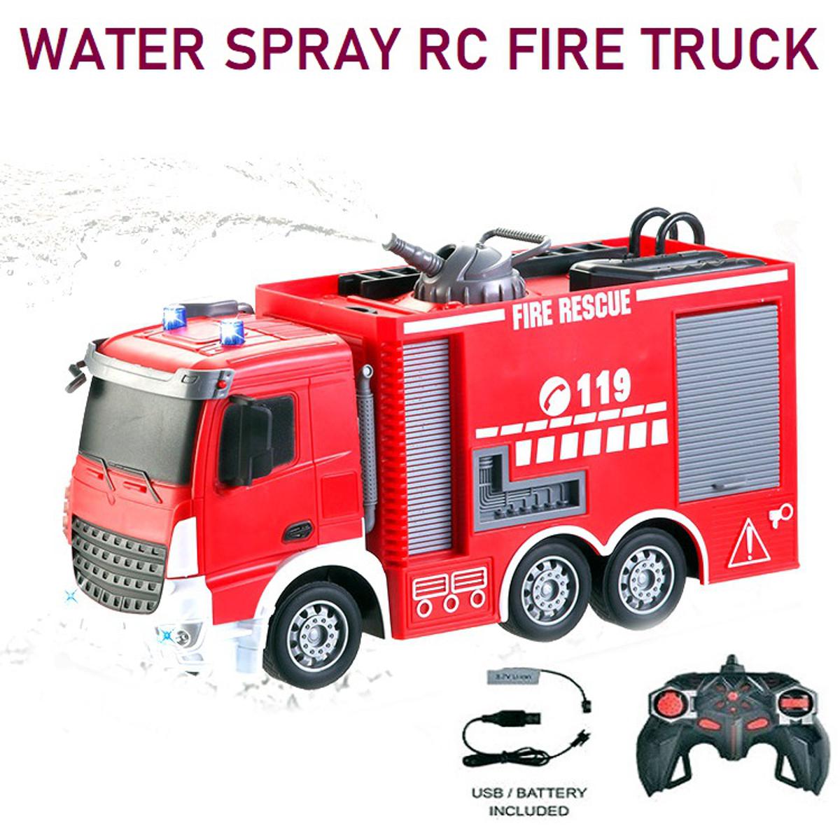 Picture of RC Fire Truck Rechargeable 2.4GHz Water Spray 7 Channel Remote Control Fire Rescue Toy Truck for Kids