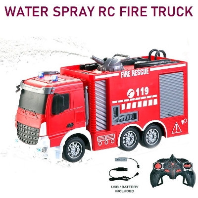 Picture of RC Fire Truck Rechargeable 2.4GHz Water Spray 7 Channel Remote Control Fire Rescue Toy Truck for Kids