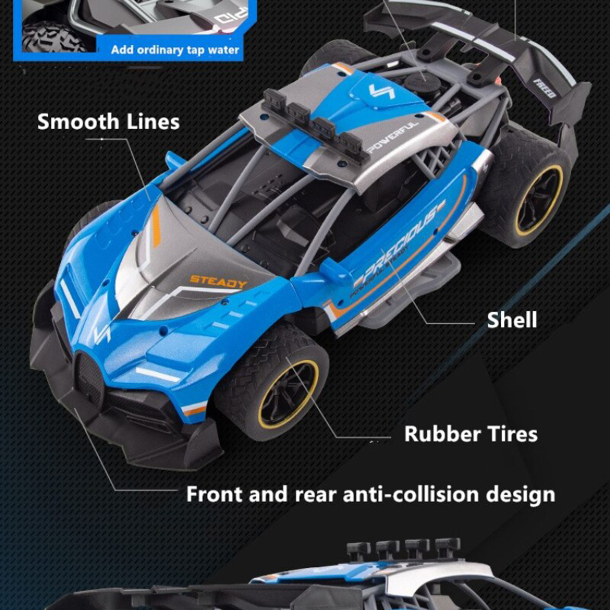 Picture of Bugatti RC Remote Control Car Rechargeable High Speed 2.4 GHz 1:12 Multi-Directional Movement Smoke Simulation Drift Spray Remote Control Car Kids Toys