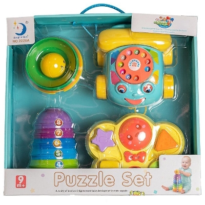 Picture of 3 Pcs Baby Activity Toys Playset with Rainbow Stacking Telephone Car & Shape Shorter Learning Brain Developing toy for children Perfect gift