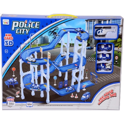 Picture of Car Racing Set Parking Set Toy for Kids with 3 Cars and a Helicopter