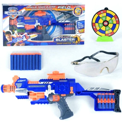Picture of Nerf Soft Bullet Toy Super Blaster Electric Motorized With 20 Free Darts Target Board Protection Glass
